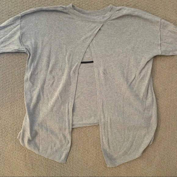 VS PINK Soft Gray Knit Sweater with Logo and Loose Open Back - Picture 4 of 4